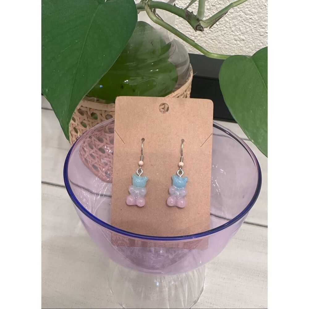 Blue and Pink 90’s Vibes Gummy Bear Dangle Drop Earrings New